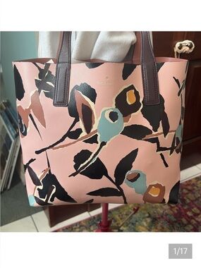Kate Spade    Tote   Pink, multi color, leather inside and out  abstract floral